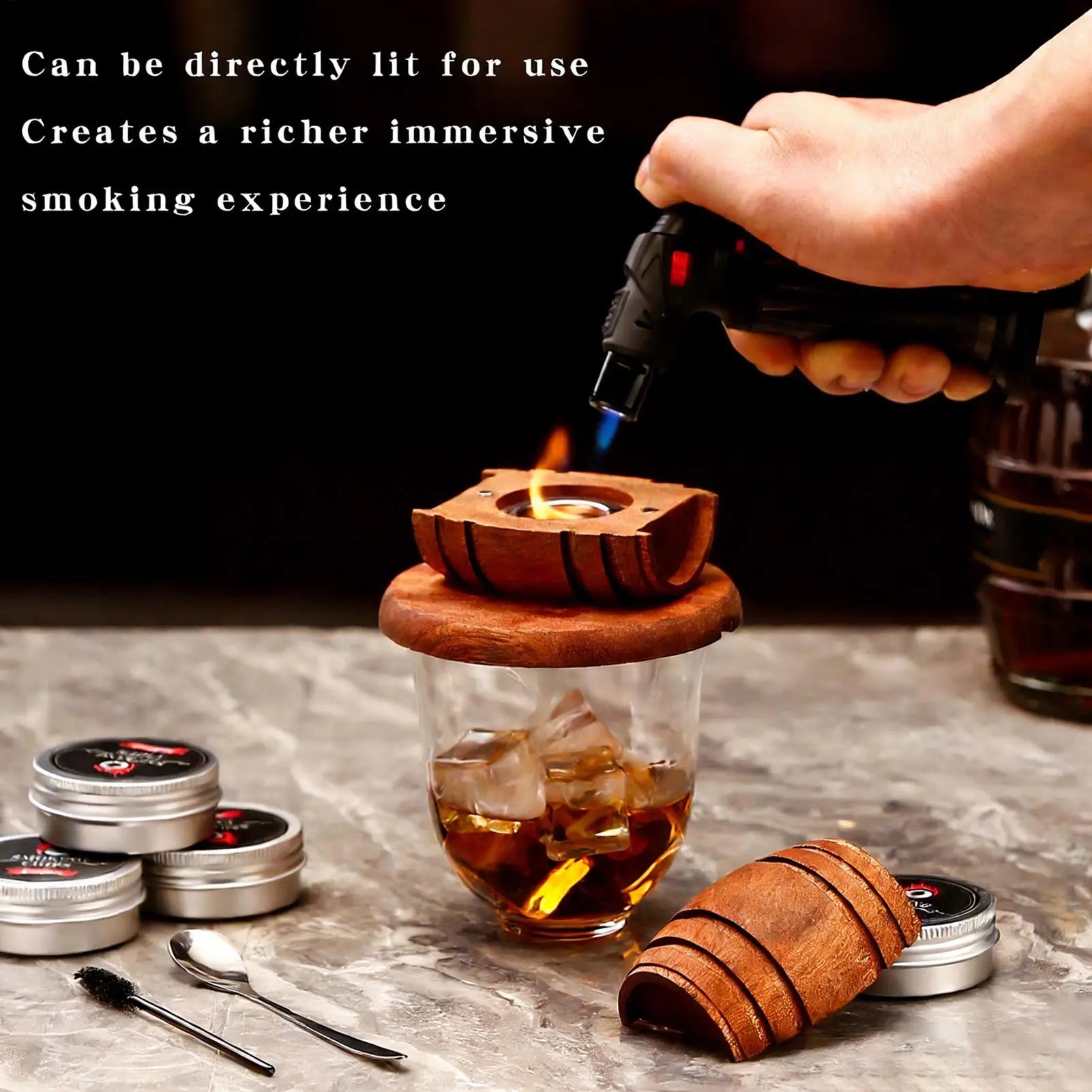 Wooden Whiskey Cocktail Smoker Whiskey Smoker Spirits Infuser Bar Tool for Men Dad Husband Father Boyfriend Him Family Friends