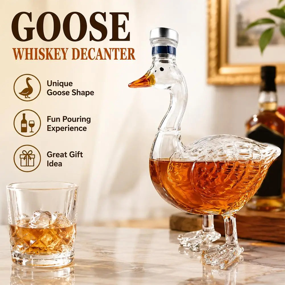 Goose Shaped Glass Whiskey Bottle Creative Decanter for Alcohol Liquor Wine Beverage Decorative Craft Home Bar Accessories Gift