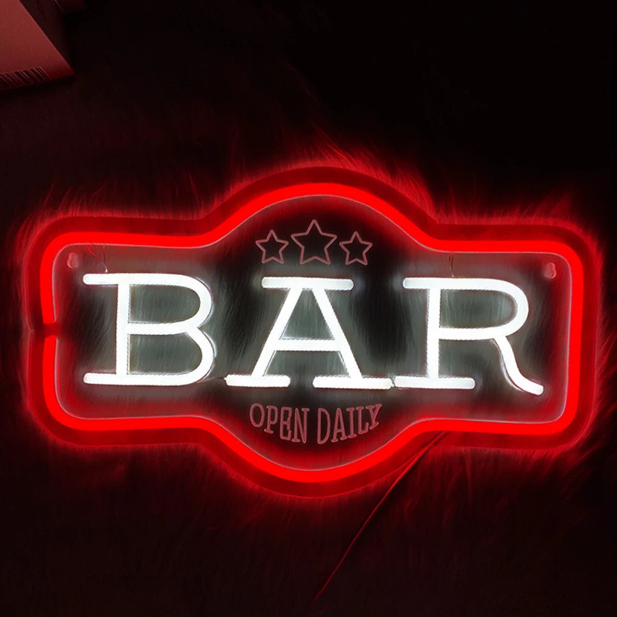 Bar Open Daily Neon Sign For Wall Decor,Light Up Sign For Home Bar,Club,Party,Man Cave,Restaurant Decor,Gift For Bar Enthusiasts
