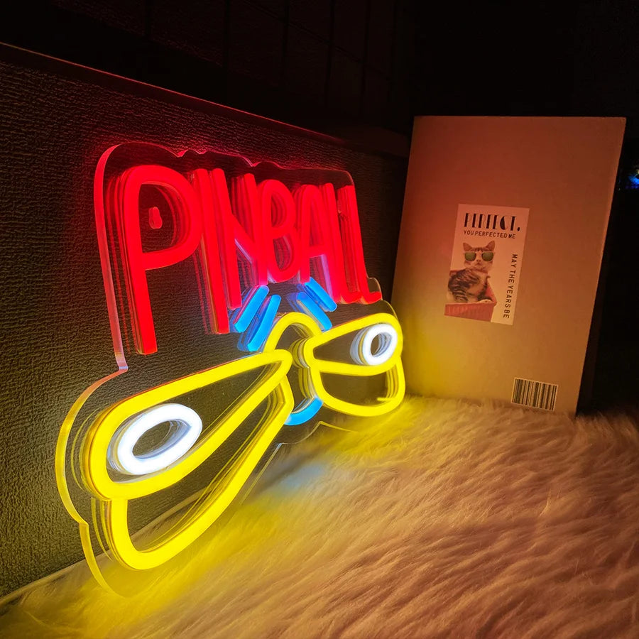 Pinball Neon Sign USB Powered for Wall Decor,LED Light Up Sign for Game Room Club Man Cave Neon Signs Decor Birthday Party Gift