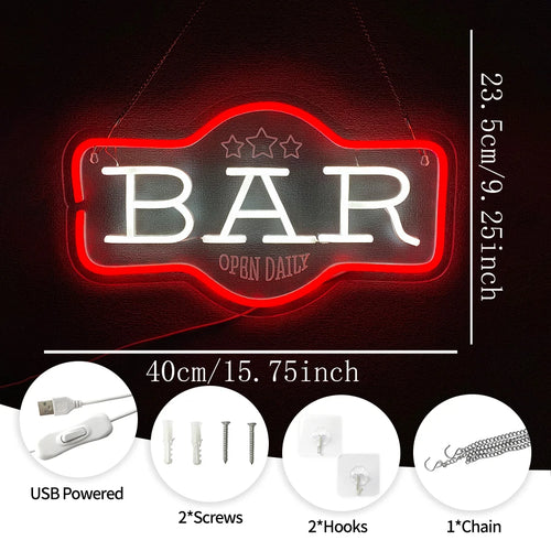 Bar Open Daily Neon Sign For Wall Decor,Light Up Sign For Home Bar,Club,Party,Man Cave,Restaurant Decor,Gift For Bar Enthusiasts