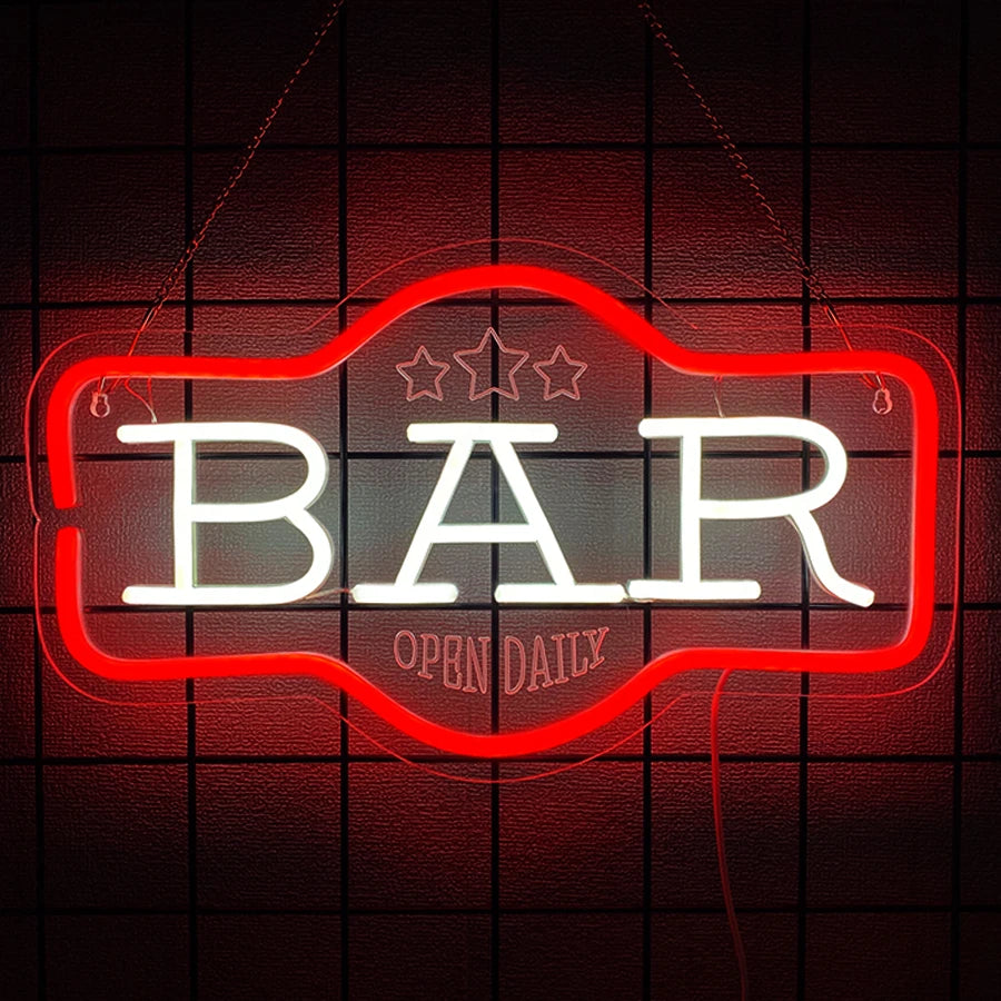 Bar Open Daily Neon Sign For Wall Decor,Light Up Sign For Home Bar,Club,Party,Man Cave,Restaurant Decor,Gift For Bar Enthusiasts
