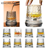 2PCS Whiskey Glasses Rotating Whisky Glass With Glass Base 360 Rotate Degrees Crystal Rum Glass For Cocktail Party Drinking Gift