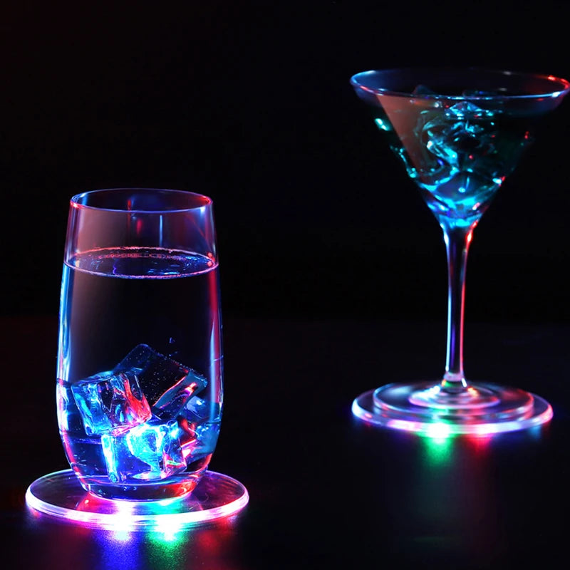 Transparent LED Glow Coaster Bar Nightclub Colorful Waterproof Acrylic Crystal Usb Charging Atmosphere Base Light Cup Mats