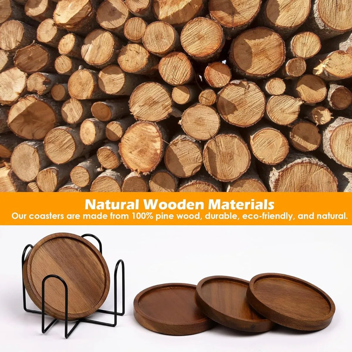 Wood Coasters for Drinks Absorbent Wooden Coasters with Holder for Table Protection Drink Coasters for Farmhouse Office Bar