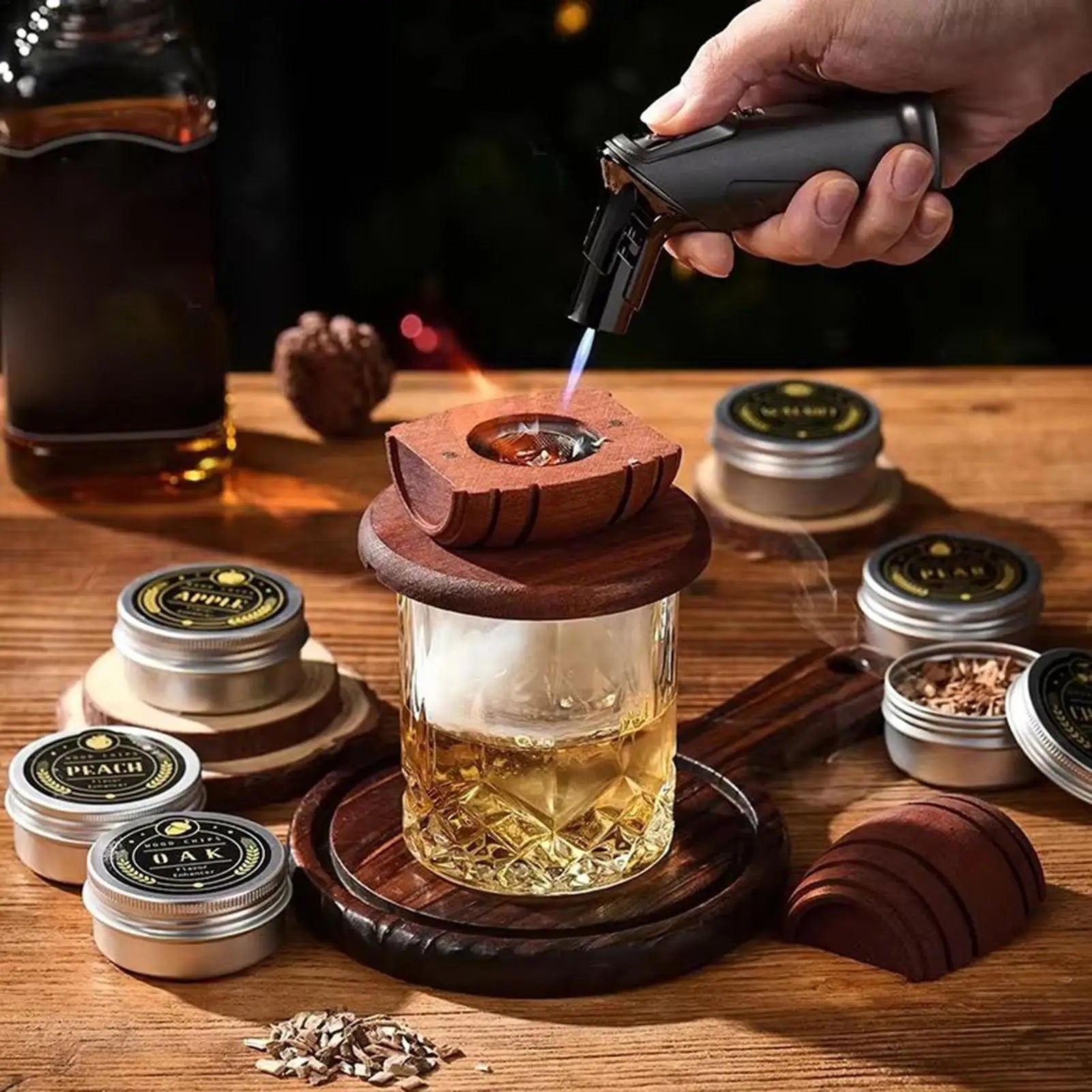 Wooden Whiskey Cocktail Smoker Whiskey Smoker Spirits Infuser Bar Tool for Men Dad Husband Father Boyfriend Him Family Friends