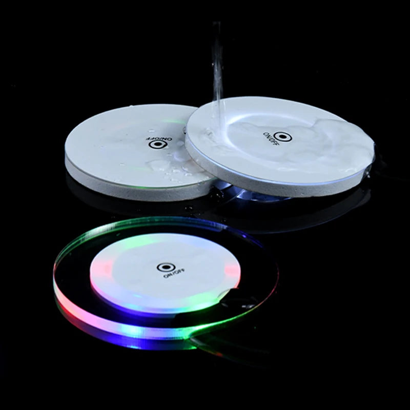 Transparent LED Glow Coaster Bar Nightclub Colorful Waterproof Acrylic Crystal Usb Charging Atmosphere Base Light Cup Mats