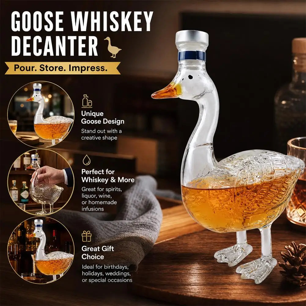 Goose Shaped Glass Whiskey Bottle Creative Decanter for Alcohol Liquor Wine Beverage Decorative Craft Home Bar Accessories Gift