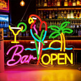 Bar Open Neon Sign USB Dimmable LED Neon Light or Pub Party Man Cave Room Restaurant Business Party Art Decor Gift Light Up Sign