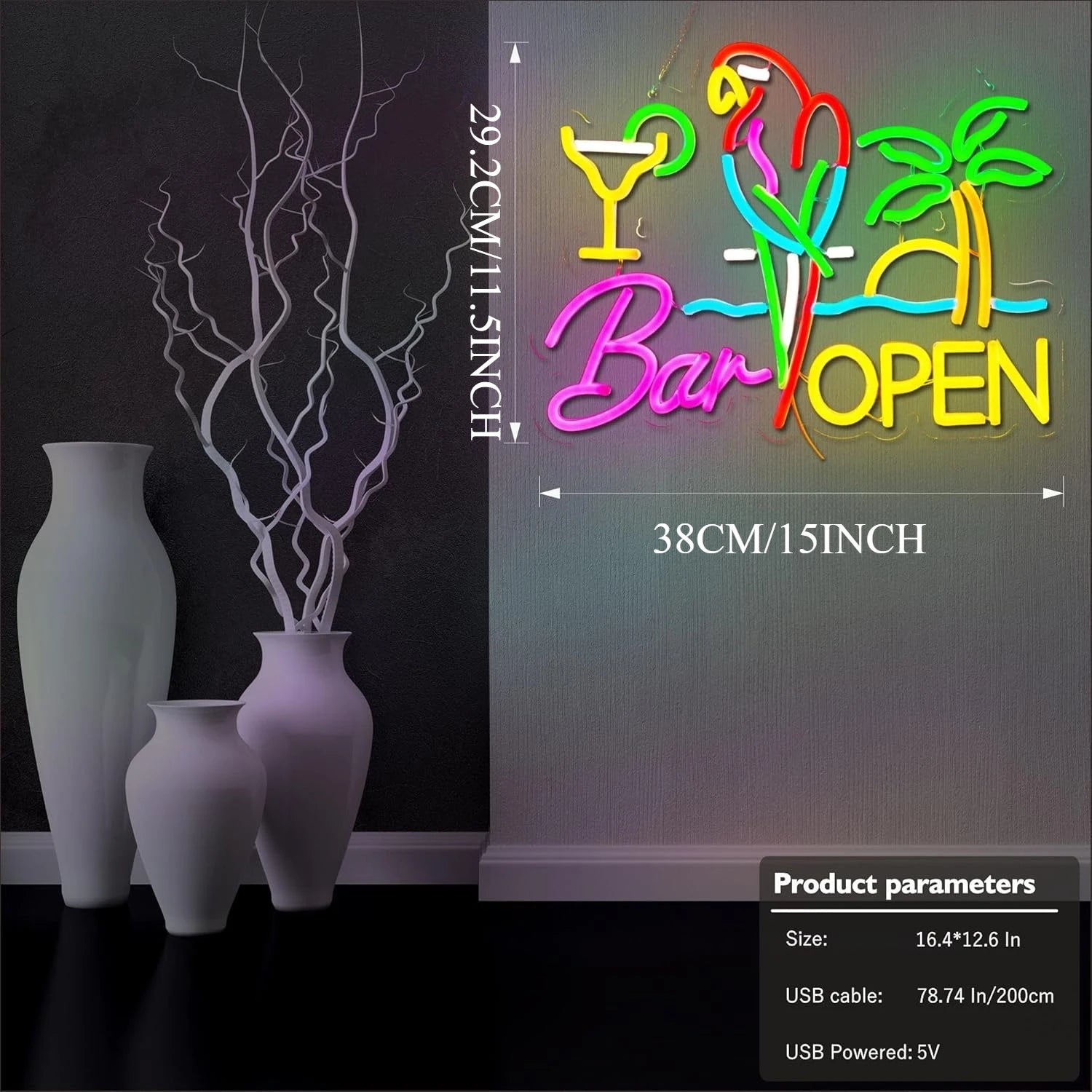 Bar Open Neon Sign USB Dimmable LED Neon Light or Pub Party Man Cave Room Restaurant Business Party Art Decor Gift Light Up Sign