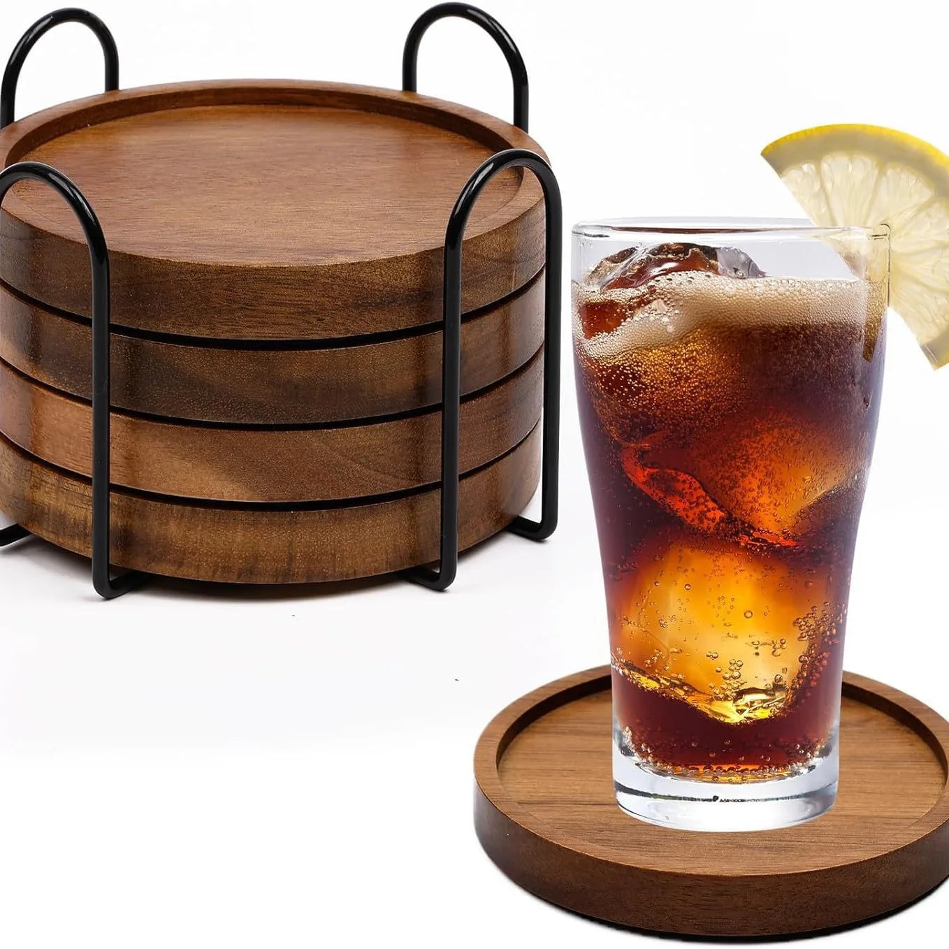 Wood Coasters for Drinks Absorbent Wooden Coasters with Holder for Table Protection Drink Coasters for Farmhouse Office Bar