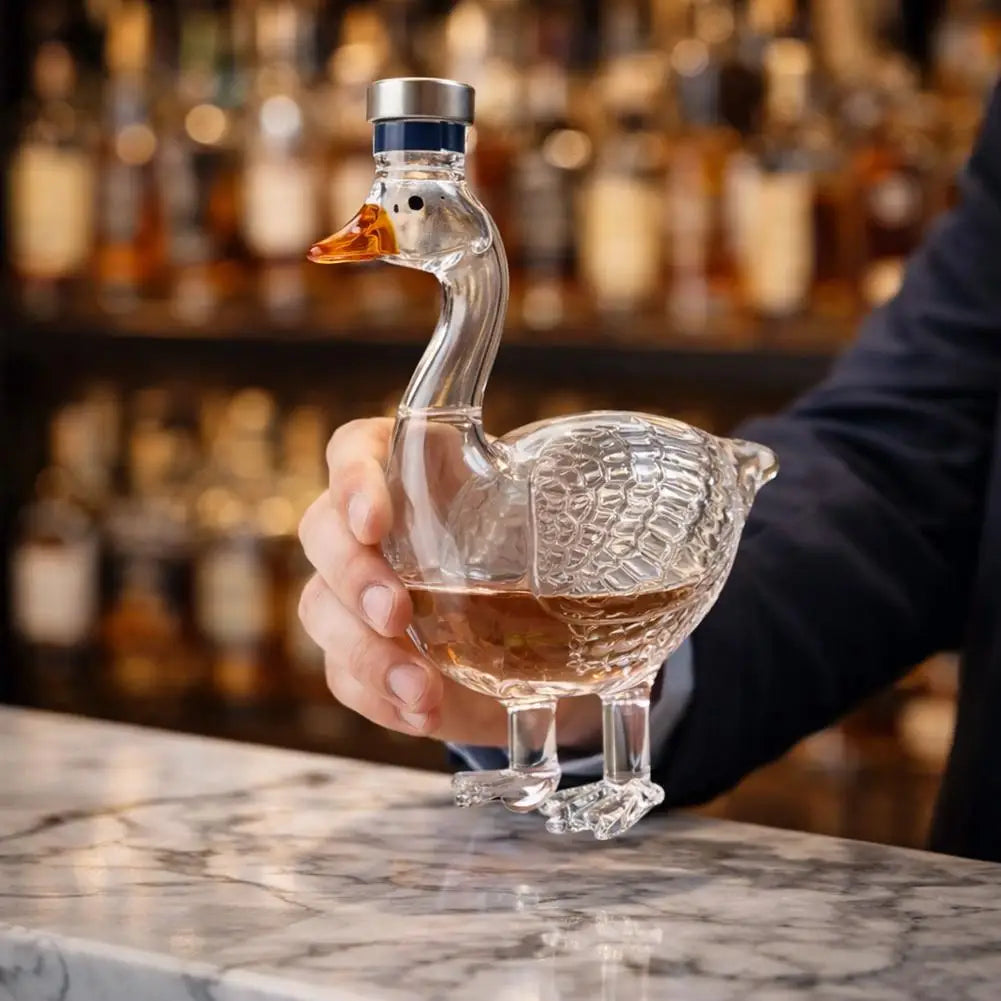 Goose Shaped Glass Whiskey Bottle Creative Decanter for Alcohol Liquor Wine Beverage Decorative Craft Home Bar Accessories Gift