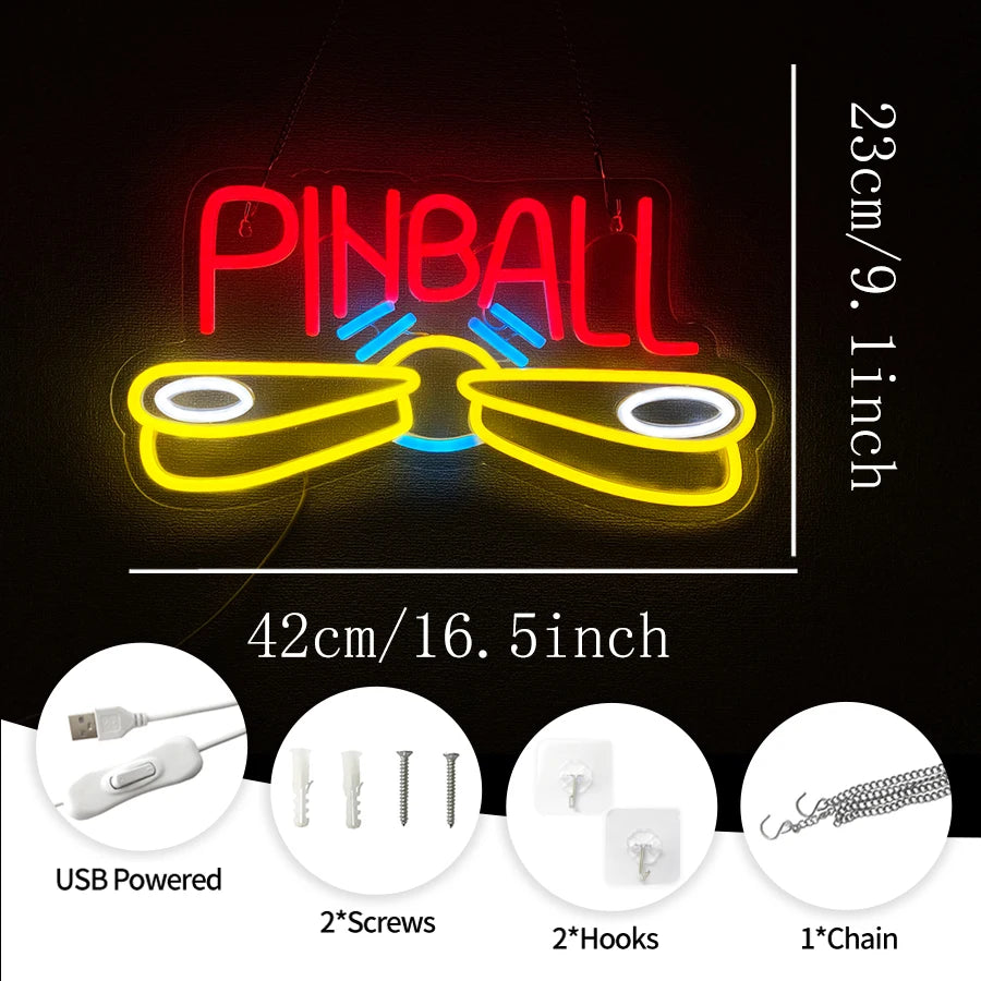 Pinball Neon Sign USB Powered for Wall Decor,LED Light Up Sign for Game Room Club Man Cave Neon Signs Decor Birthday Party Gift
