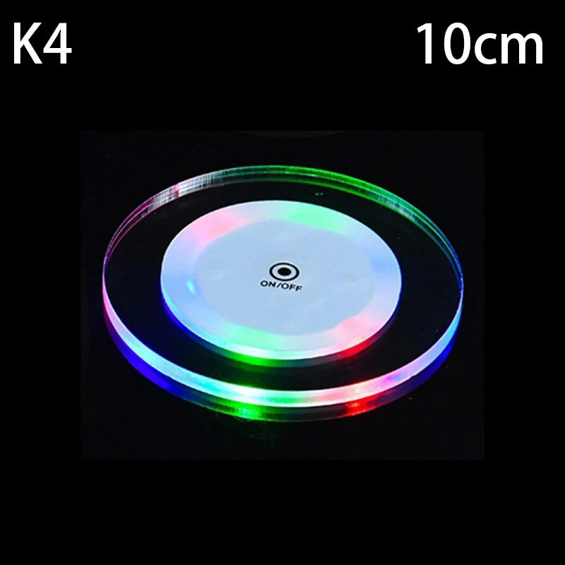 Transparent LED Glow Coaster Bar Nightclub Colorful Waterproof Acrylic Crystal Usb Charging Atmosphere Base Light Cup Mats
