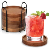 Wood Coasters for Drinks Absorbent Wooden Coasters with Holder for Table Protection Drink Coasters for Farmhouse Office Bar