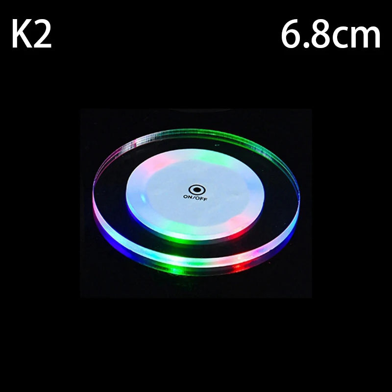 Transparent LED Glow Coaster Bar Nightclub Colorful Waterproof Acrylic Crystal Usb Charging Atmosphere Base Light Cup Mats